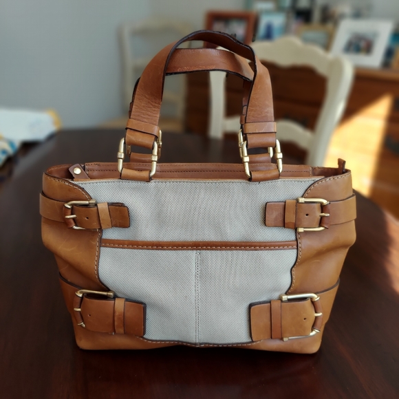 MICHAEL Michael Kors Handbags - Michael Kors Classic Handbag Tan Leather & Beige Cloth